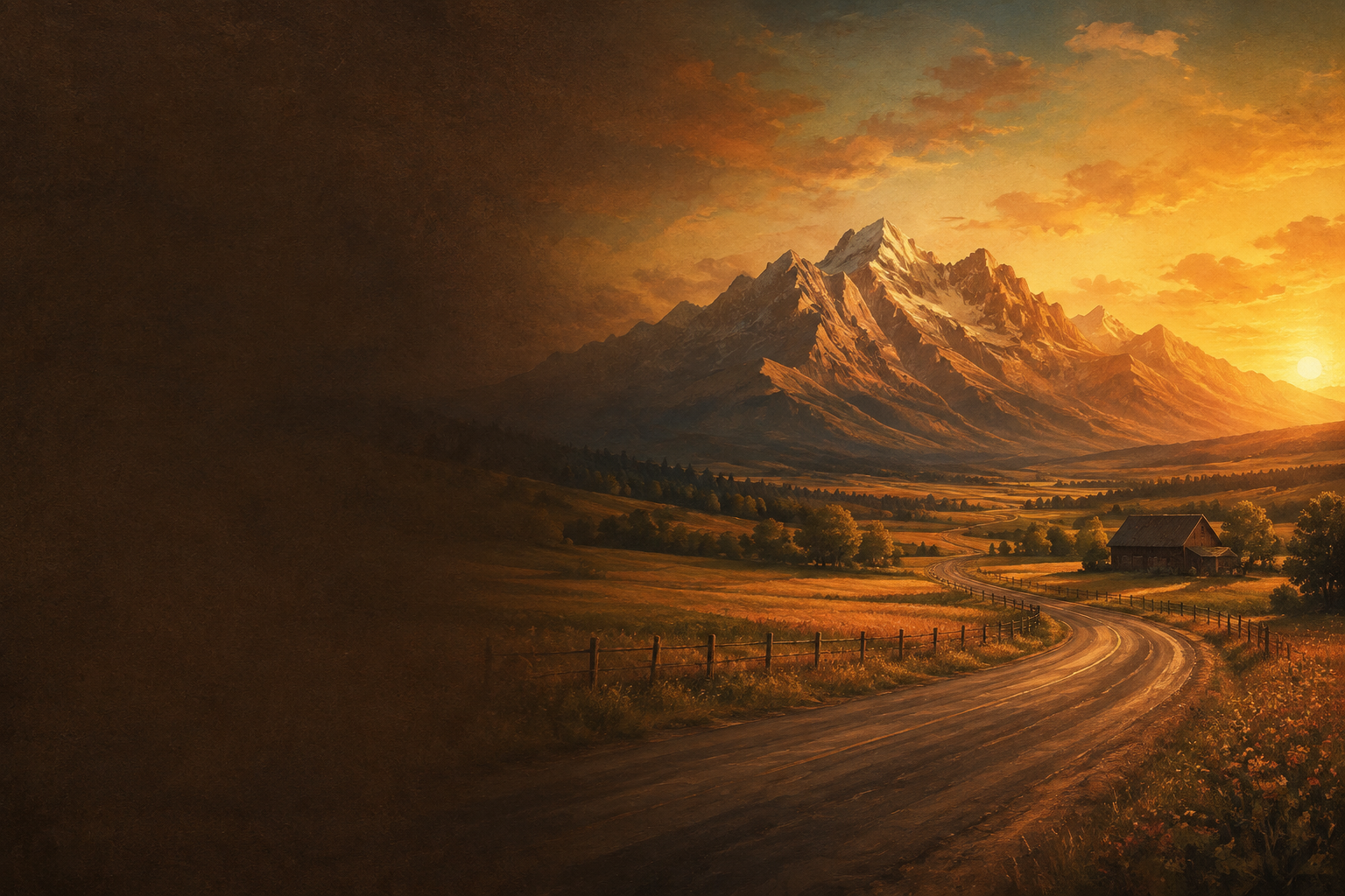 Open scenic road through a warm natural landscape
