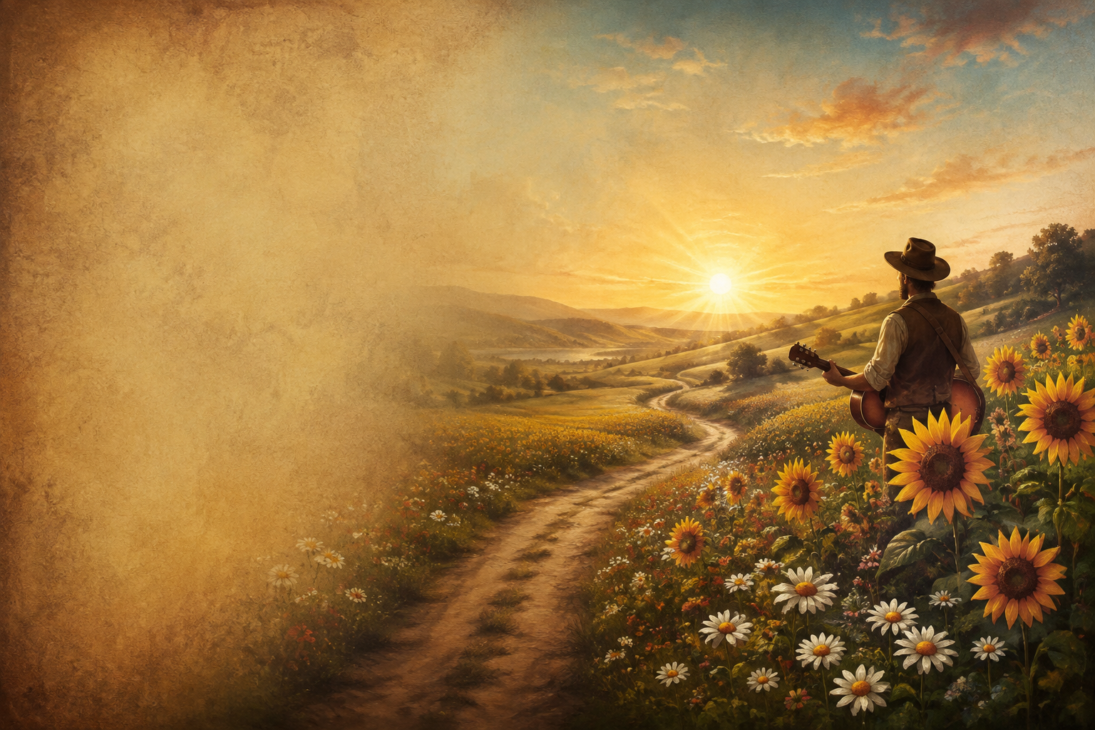 Sunlit countryside expressing warmth and positive energy