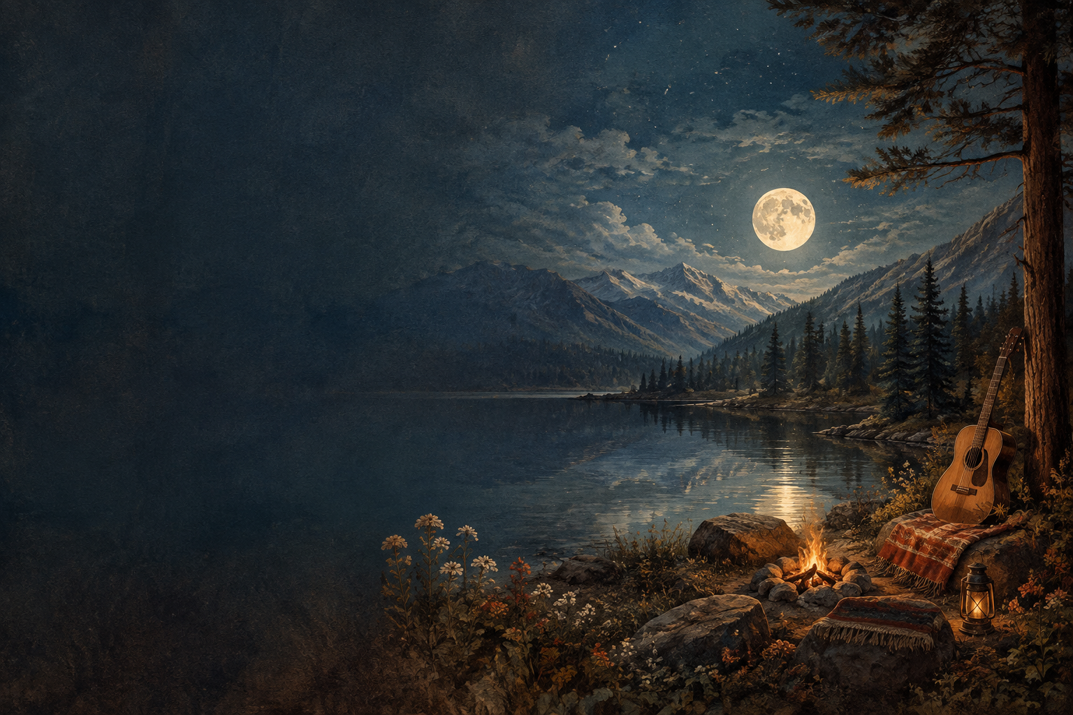 Quiet moonlit landscape created for meditation and sleep